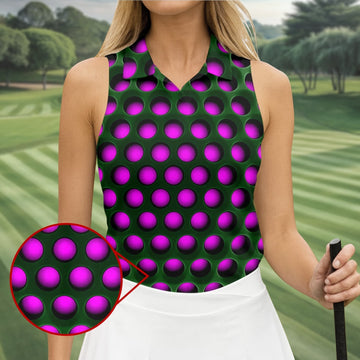 3D Effect Circular Pattern Purple Golf Shirt, Cool Golf Outfit, Women Golf Top, Ladies Golf Shirts