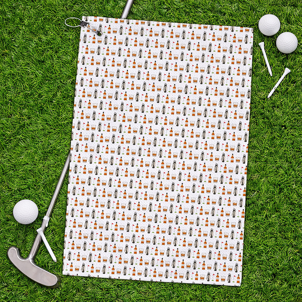 Whiskey Pattern Golf Towel, Bourbon Golf Towels, Whiskey Golf Lover Gift