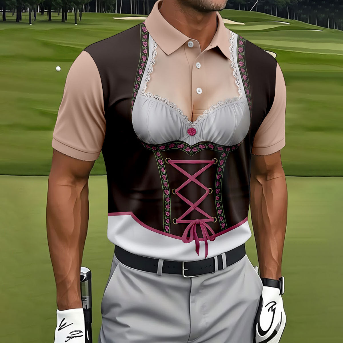 Funny Oktoberfest Costume Lederhosen Polo Shirt, Mens Golf Polo, Golf Shirts For Men
