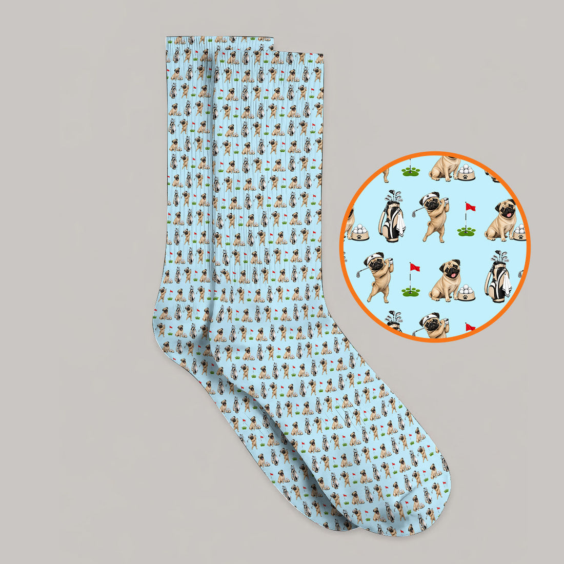 Funny Pug Golf Socks, Pug Pattern Golf Sock, Dog Lover Golf Gift