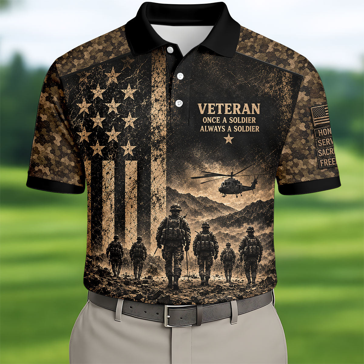Once A Soldier Helicopter Golf Polo Shirt, Veterans Day Golf Shirt, Mens Golf Apparel