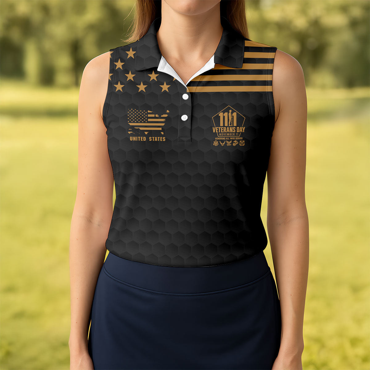 Custom Name Gold Star Veterans Day Polo Shirt, Womens Golf Polo, Golf Tops For Women