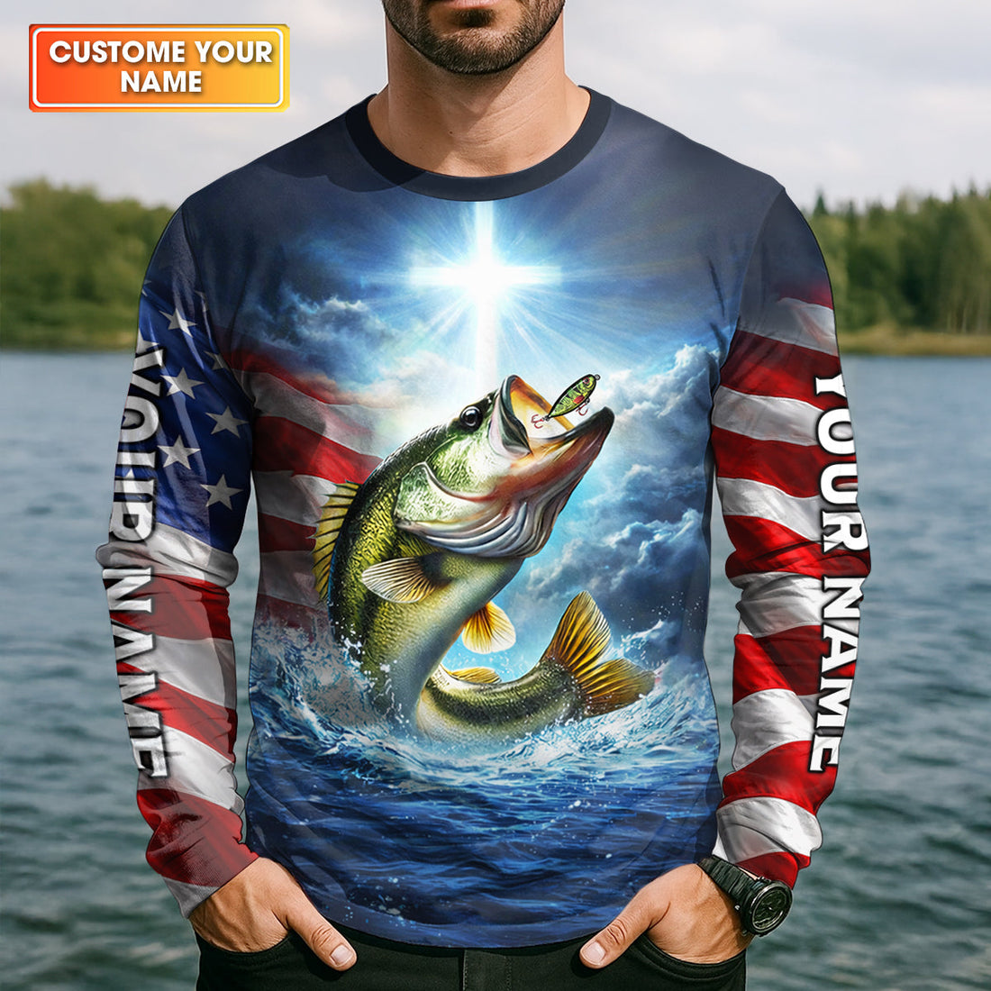 Jesus Made Me A Fisherman Shirt, Patriotic Christian Bass Fishing Shirt For Men, Fishing UPF Shirts