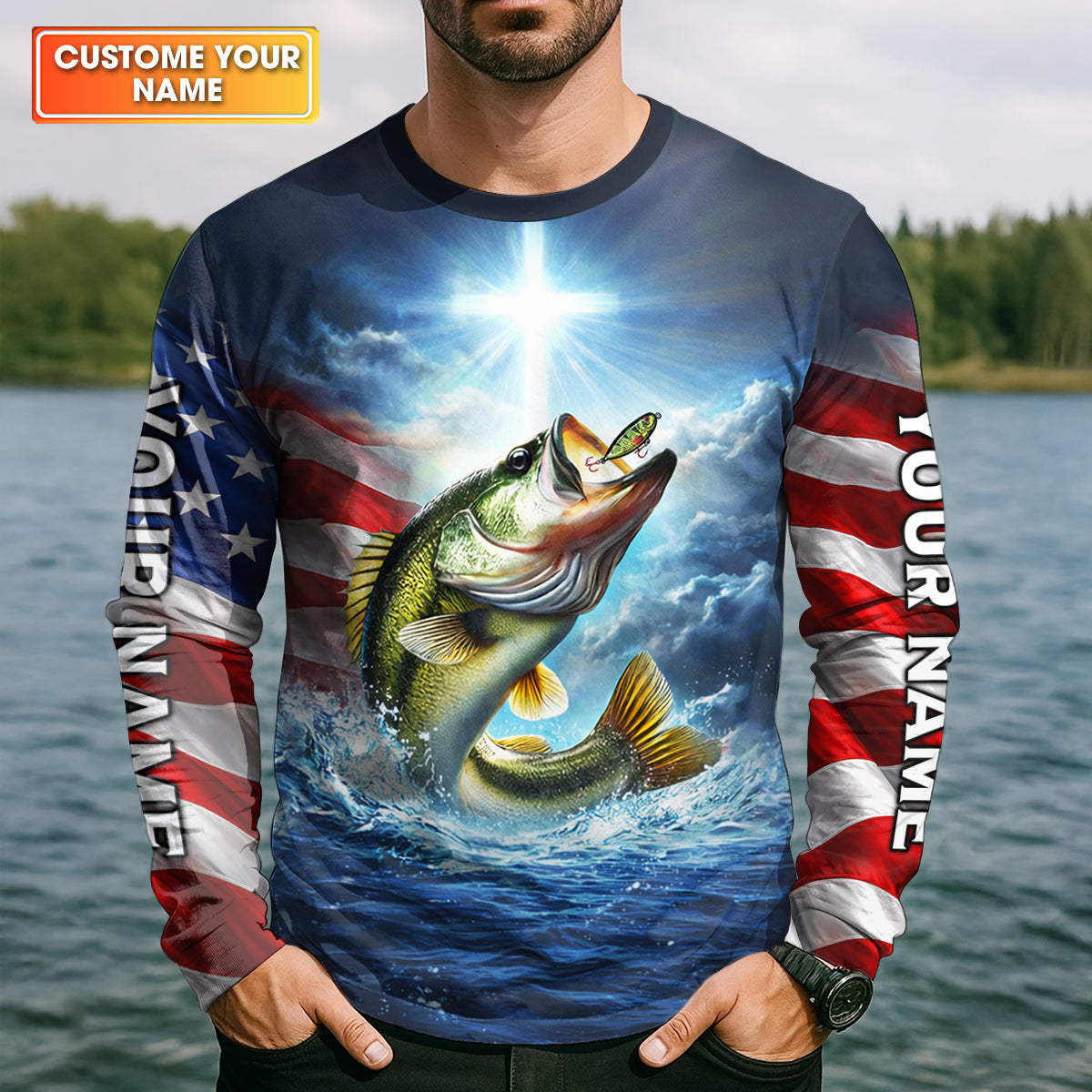 Jesus Made Me A Fisherman Shirt, Patriotic Christian Bass Fishing Shirt For Men, Fishing UPF Shirts