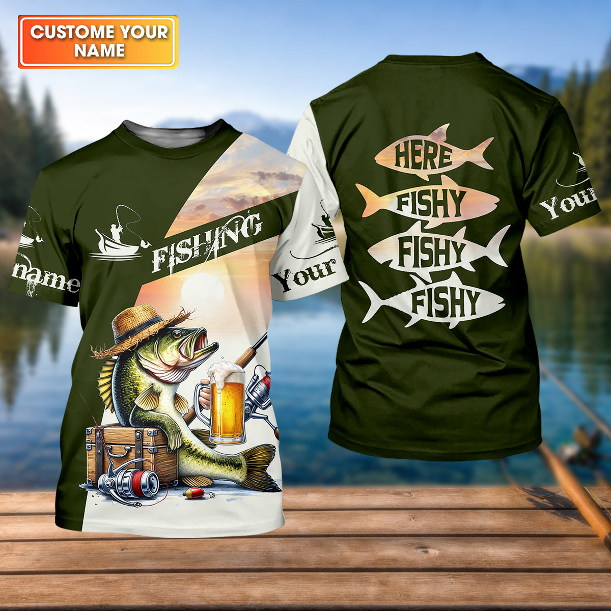 Here Fishy Fishy Funny Fishing Shirt, Fisherman Beer Shirt For Men, Custom Fishing Gift