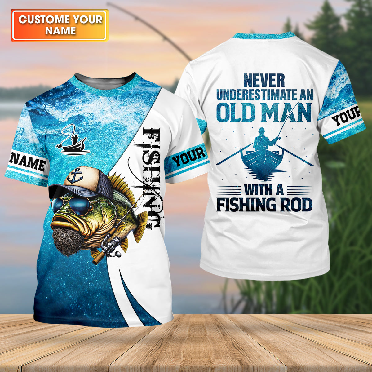 Personalized Old Man Fishing Shirt, Funny Fishing Rod Gift For Dad, Fishing UPF Shirts, Funny Fishing Shirt