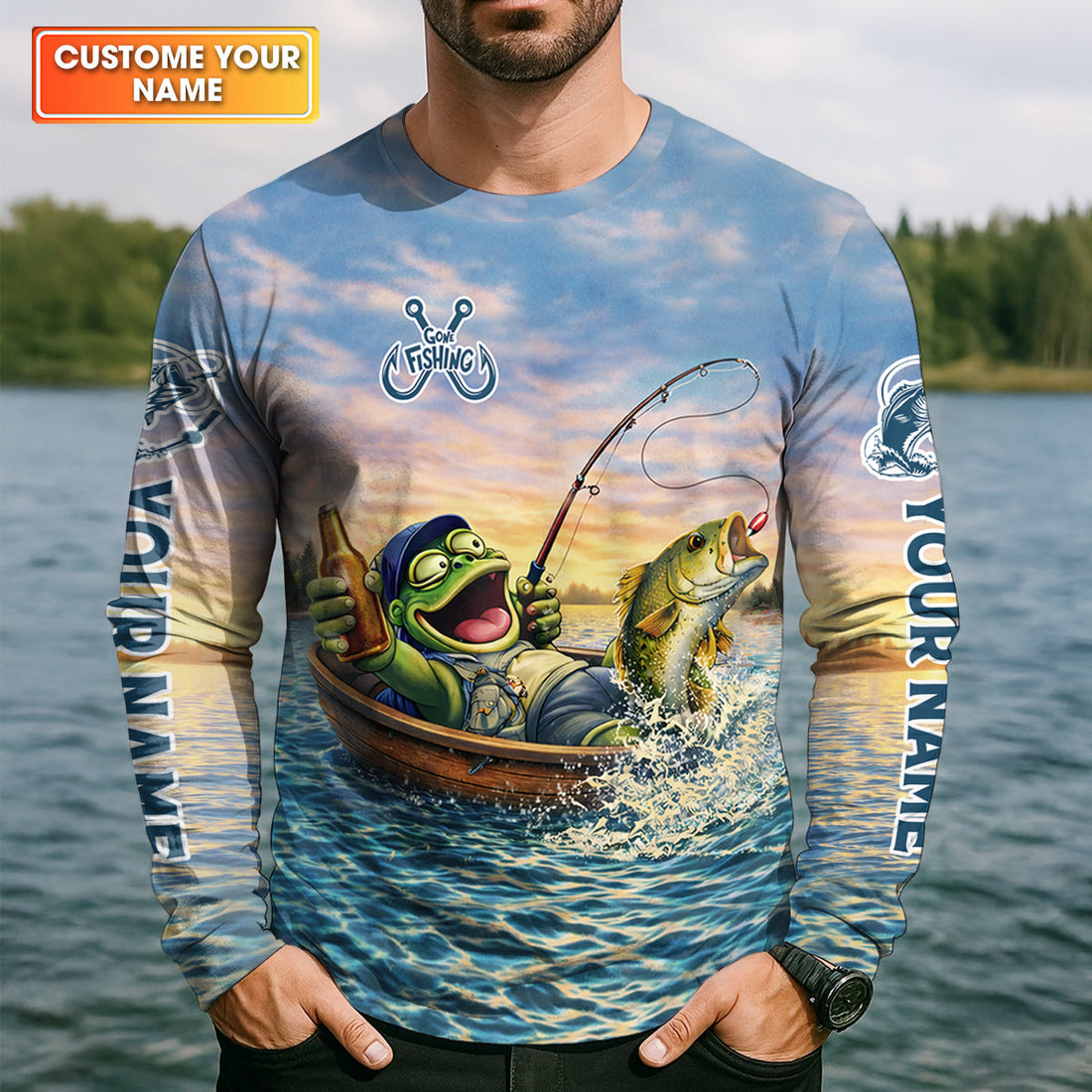 Drunk Frog Fishing with Beer, Funny Personalized Fishing Shirt