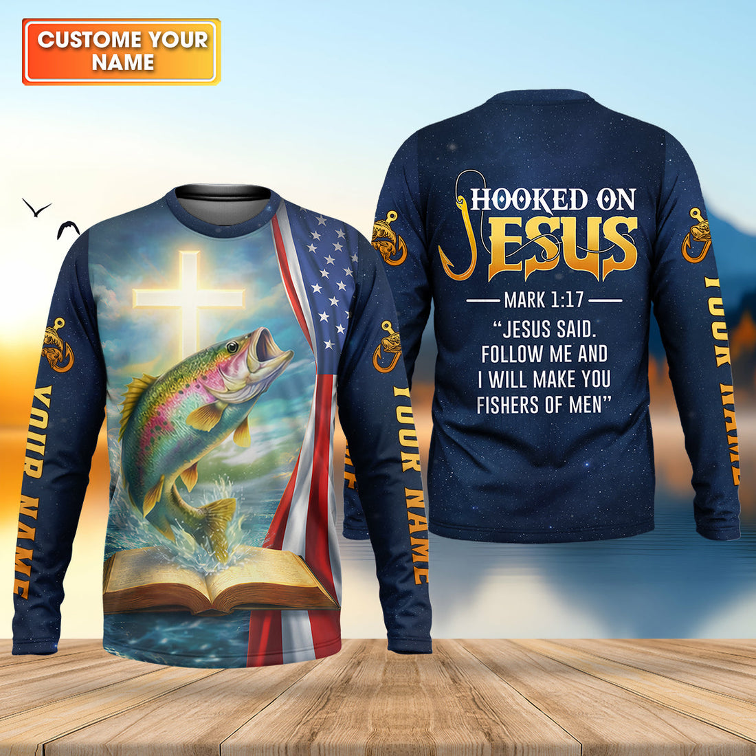 Hooked On Jesus – Fisher of Men Shirt, Fishing UPF Shirts, Funny Fishing Shirt
