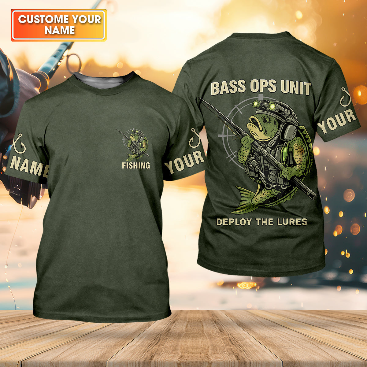 Bass Fishing Shirt, Personalized Military Fishing Long Sleeve Shirt, Funny Fishing Shirts For Men