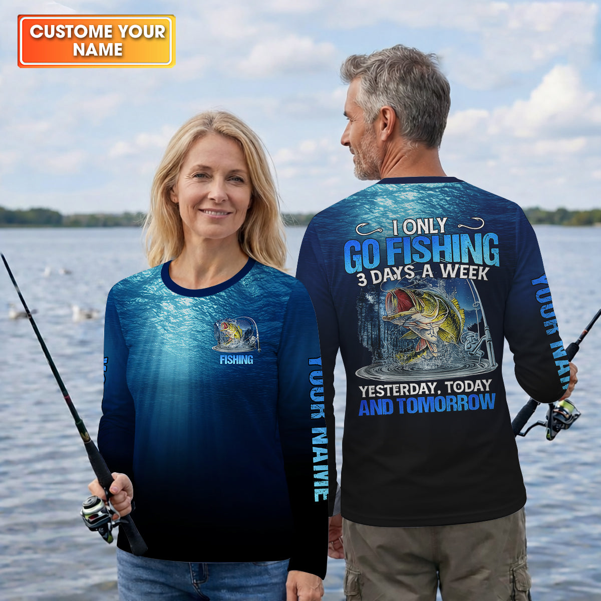 Personalized Funny Bass Fishing Shirt, Go Fishing 3 Days A Week Shirt, Fishing UPF Shirts