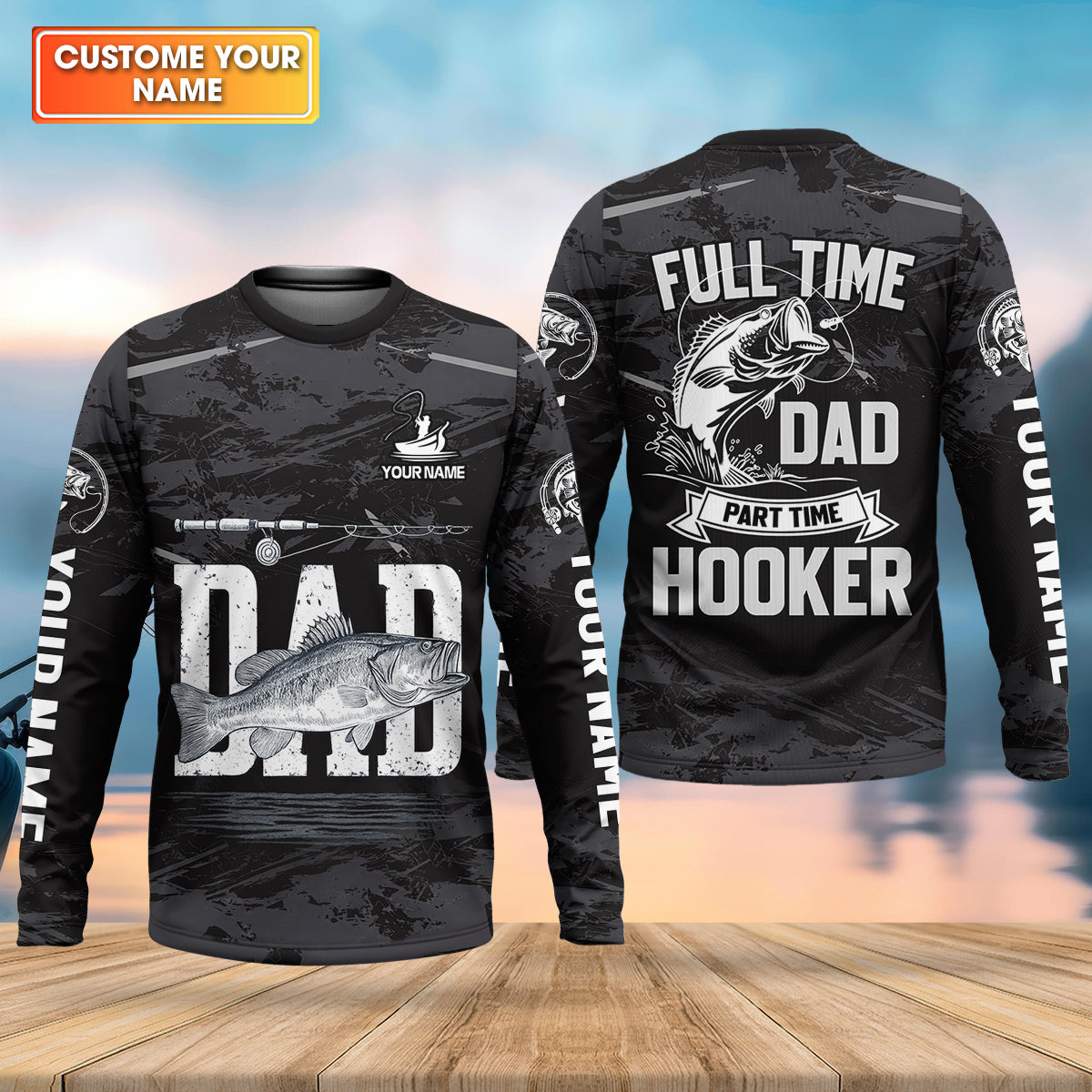 Fishing Hooker Dad, Custom Name Shirt, Fishing UPF Shirts, Funny Fishing Shirt