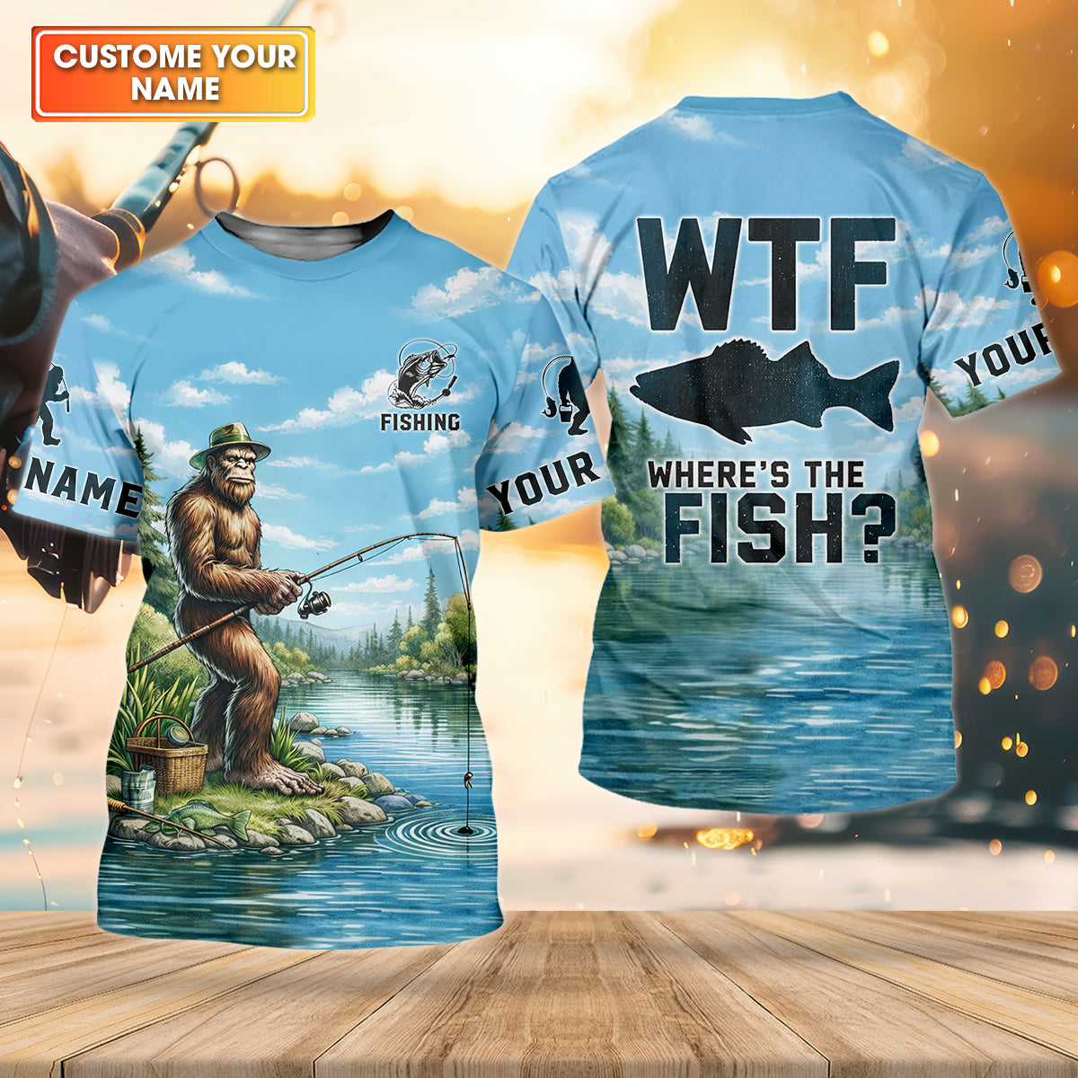 WTF Where’s The Fish, Bigfoot Fishing Personalized UPF Shirt