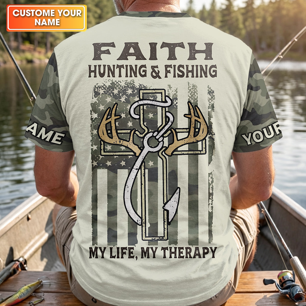 Faith Hunting Fishing Shirt, Christian Camo Deer Bass Patriotic Long Sleeve, Fishing UPF Shirts