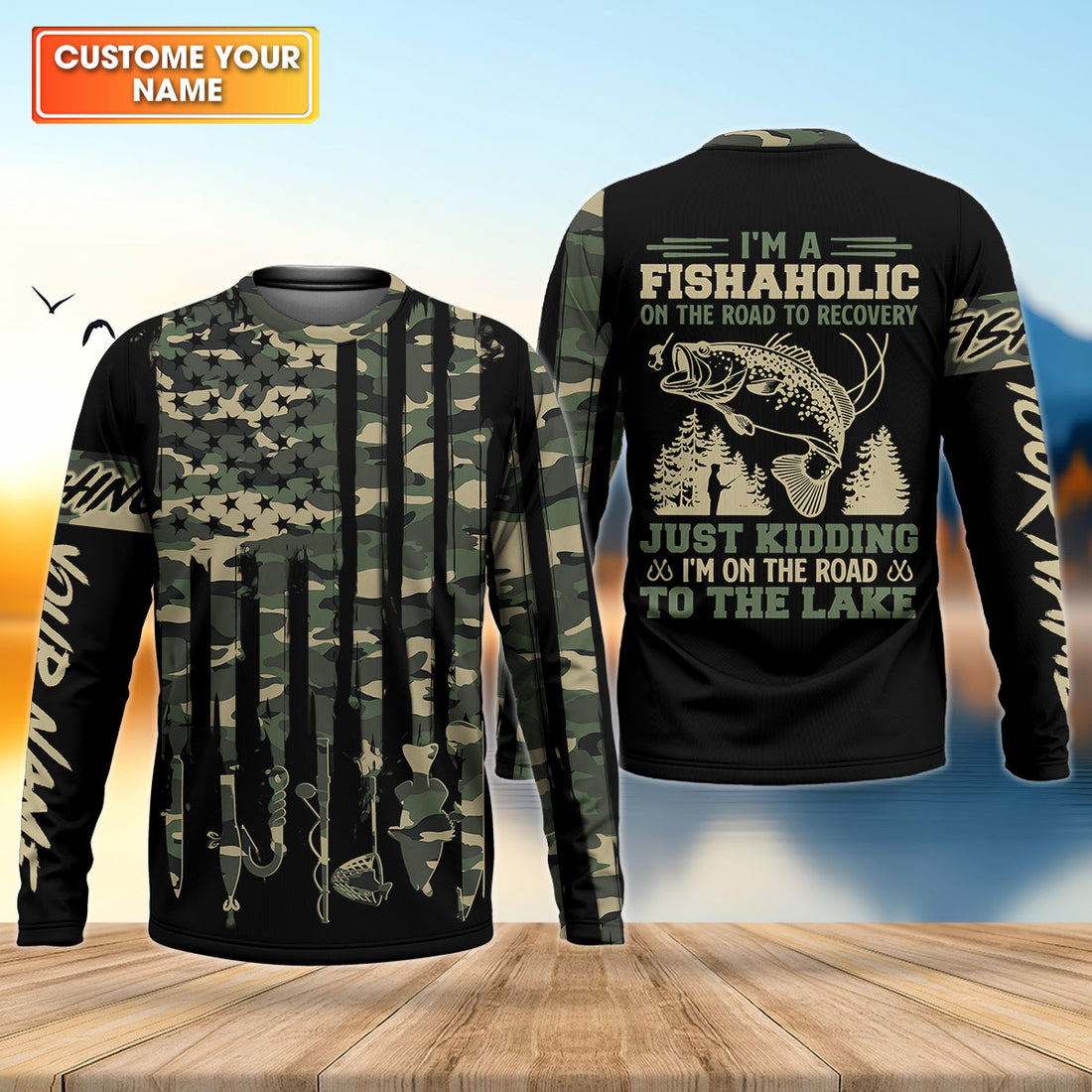 Fishaholic On The Road to the Lake, Personalized Fishing UPF Shirt