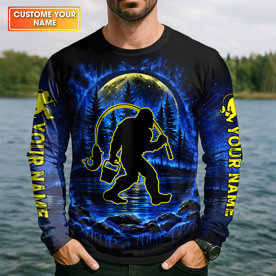 That Wiggle Means It’s On – Bigfoot Fishing Shirt, Fishing UPF Shirts, Funny Fishing Shirt