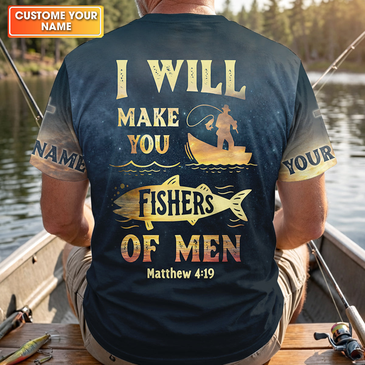 I Will Make You Fishers Of Men Shirt, Personalized Christian Fishing Long Sleeve, Matthew 4:19 Bass Fishing Shirt