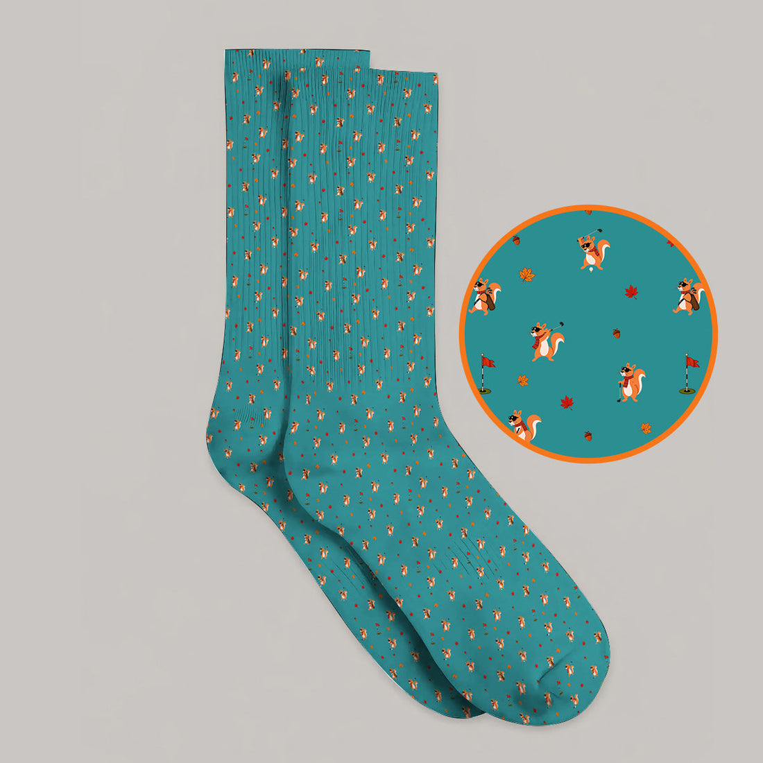 Fall Pattern Golf Socks, Autumn Squirrel Golf Sock, Crazy Golf Gift For Golfer