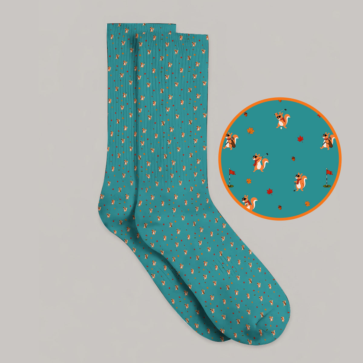 Fall Pattern Golf Socks, Autumn Squirrel Golf Sock, Crazy Golf Gift For Golfer