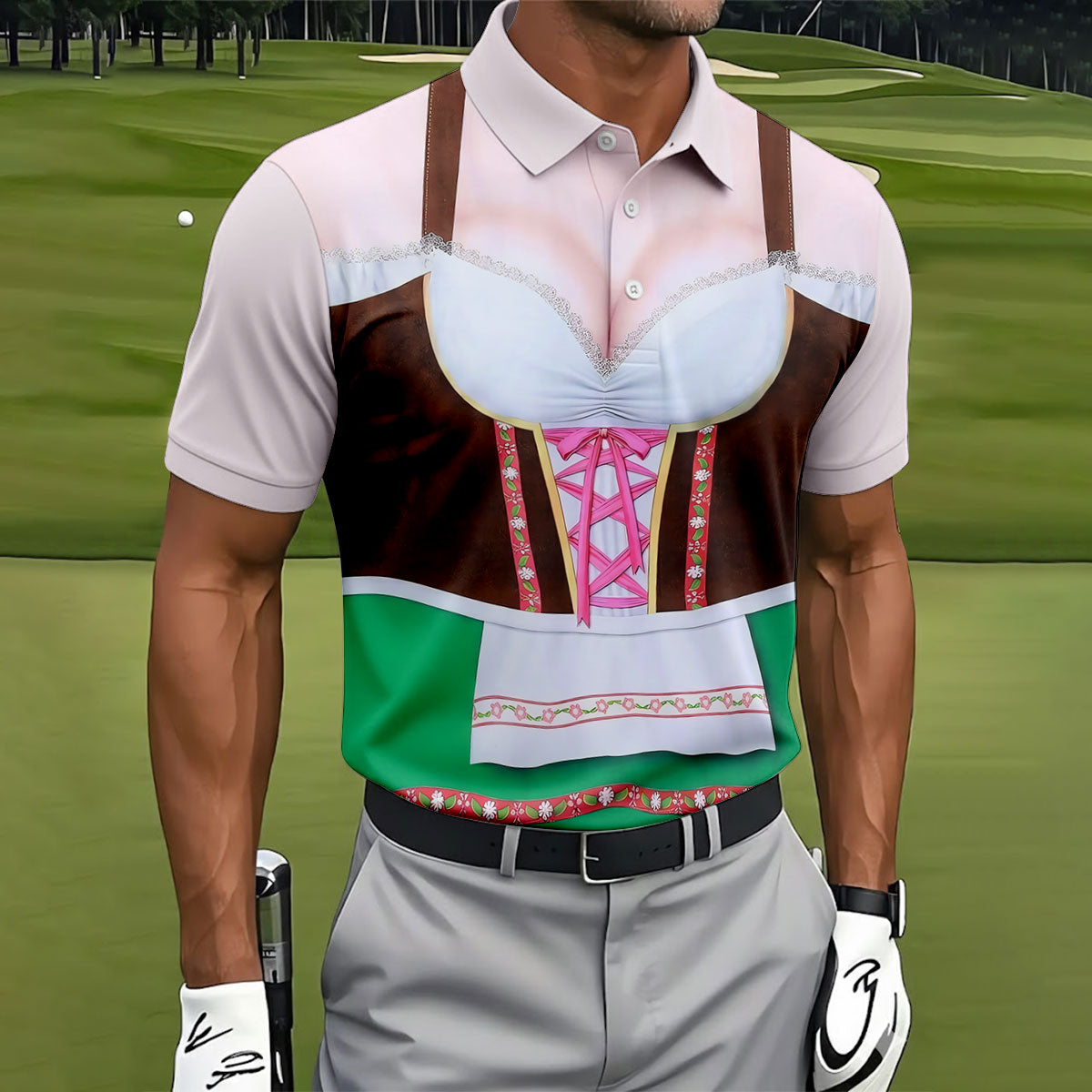 Funny Oktoberfest Dirndl Costume Polo Shirt, Mens Golf Polo, Golf Shirts For Men