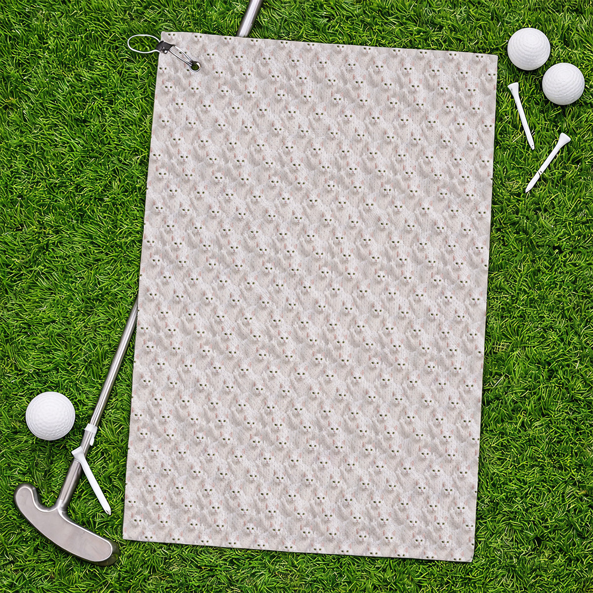 White Cat Pattern Golf Towels, Crazy Cat Lover Golf Towel, Funny Golf Gift For Cat Mom