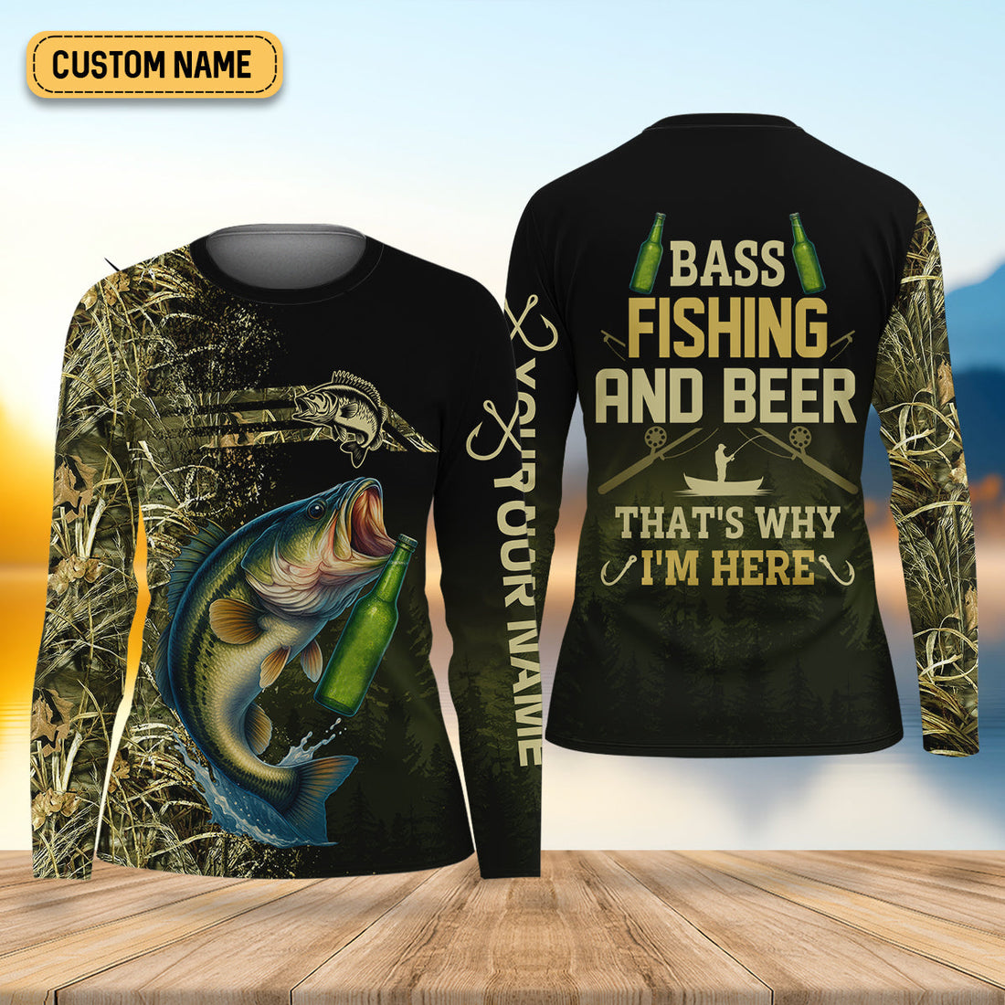 Bass Fishing And Beer That's Why I'm Here Camouflage Fishing Shirts, Funny Fishing Shirt, Women SPF Shirt