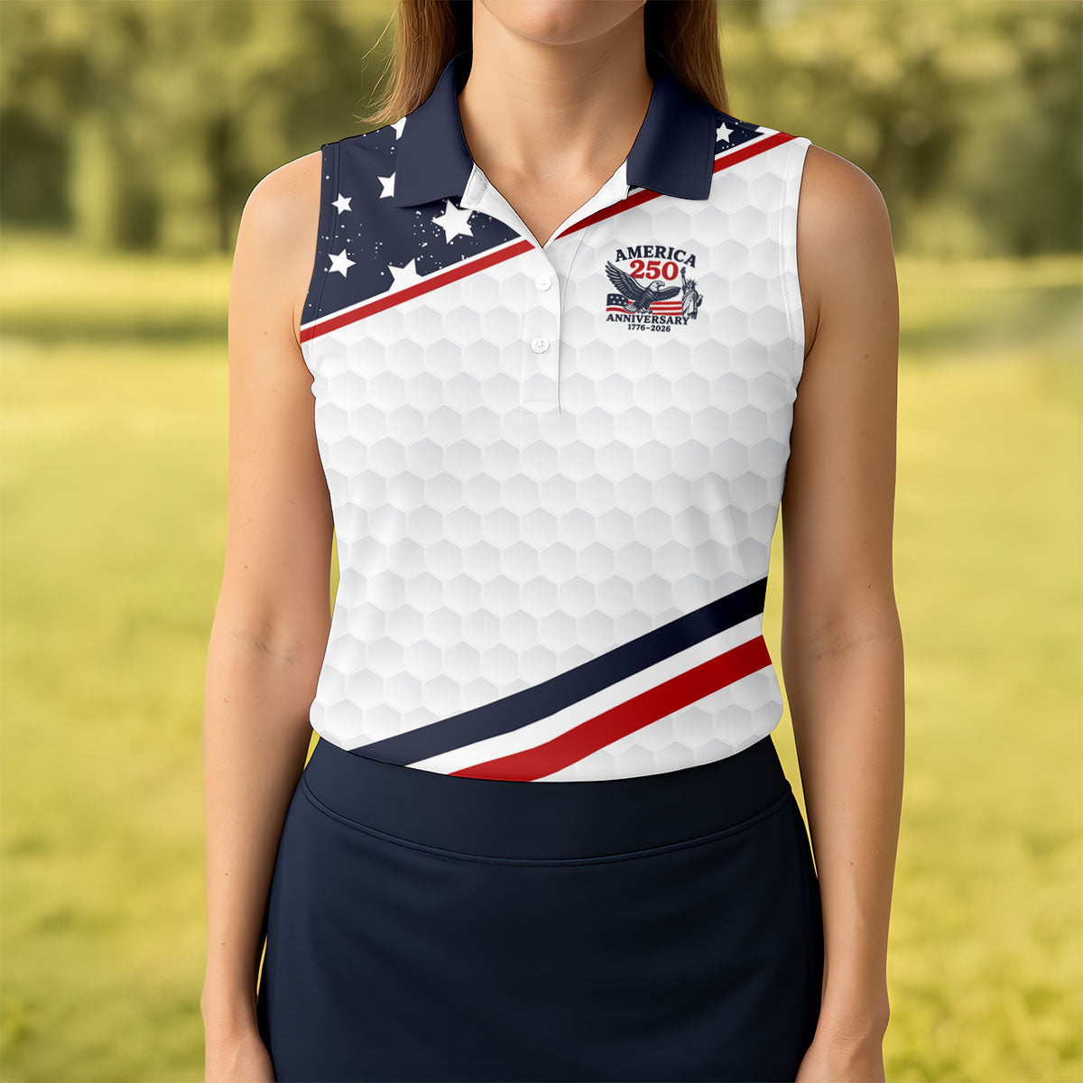 America 250 Anniversary Golf Ball Pattern Retro Golf Shirt, Patriotic 4th Of July Golf Shirt For Women