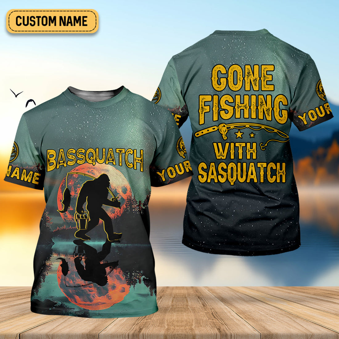 Gone Fishing With Sasquatch Bassquatch Fishing UPF Shirts, Fishing Gifts For Men, Men's Fishing Shirt