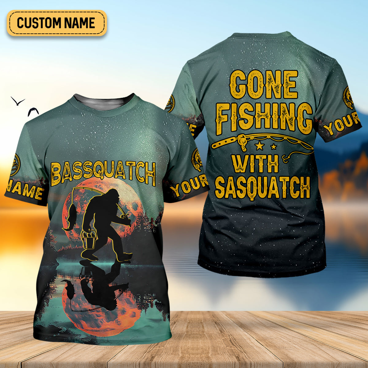 Gone Fishing With Sasquatch Bassquatch Fishing UPF Shirts, Fishing Gifts For Men, Men's Fishing Shirt