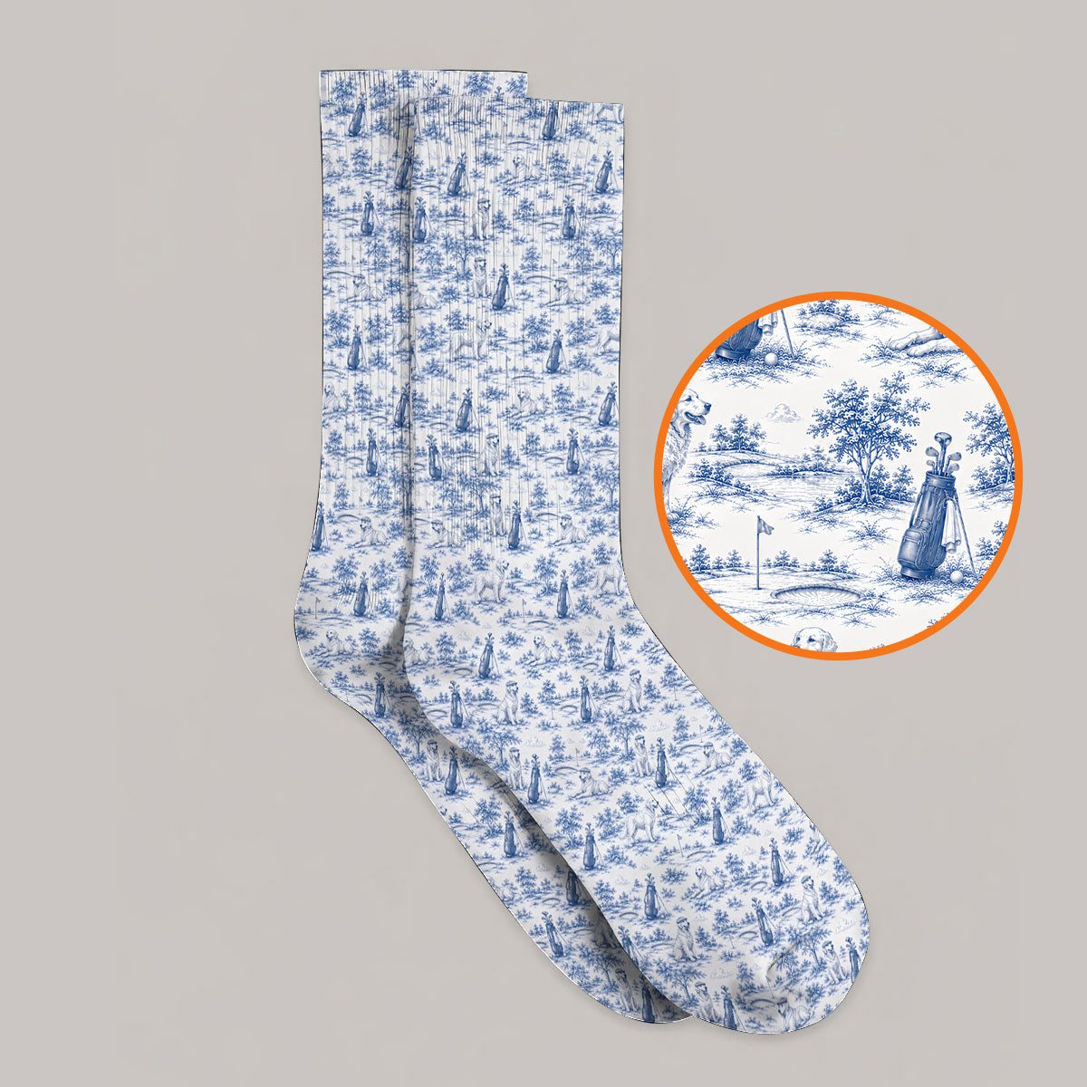 Golden Retriever Golf Sock, Toile De Jouy Golden Pattern Golf Socks, Crazy Golf Gift For Golfer