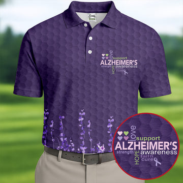 Purple Alzheimer's Awareness Floral Polo Shirt, Golf Polo Shirts For Men, Mens Golf Polo