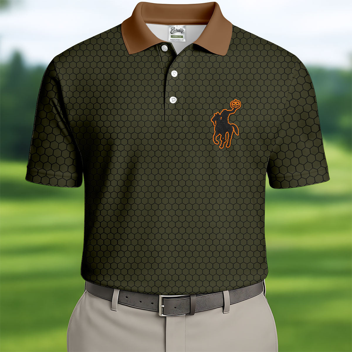 Pumpkin Rider Halloween Horror Character Polo Shirt, Mens Golf Shirts, Mens Golf Apparel