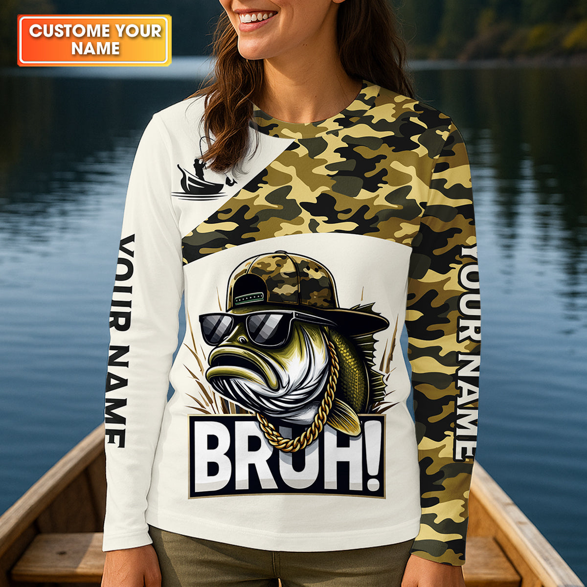 Bruh Largemouth Bass Fishing Camouflage Fishing Shirts, Fishing UPF Shirts, Fishing Shirt For Women