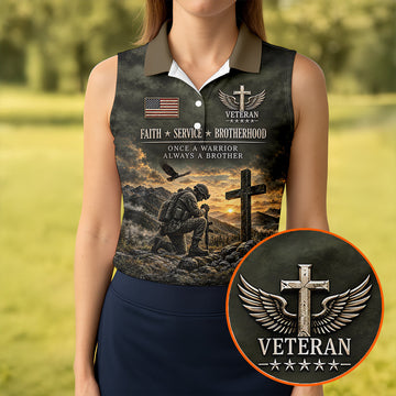 Veterans Day Praying Soldier Cross Polo Shirt, Golf Tops For Women, Ladies Golf Tops