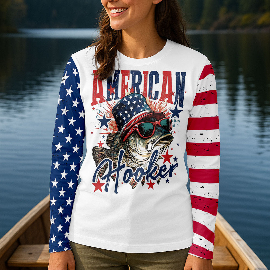 American Hooker Patriotic Fishing Shirt, Fishing UPF Shirts, 250th Anniversary Fishing Shirt For Women