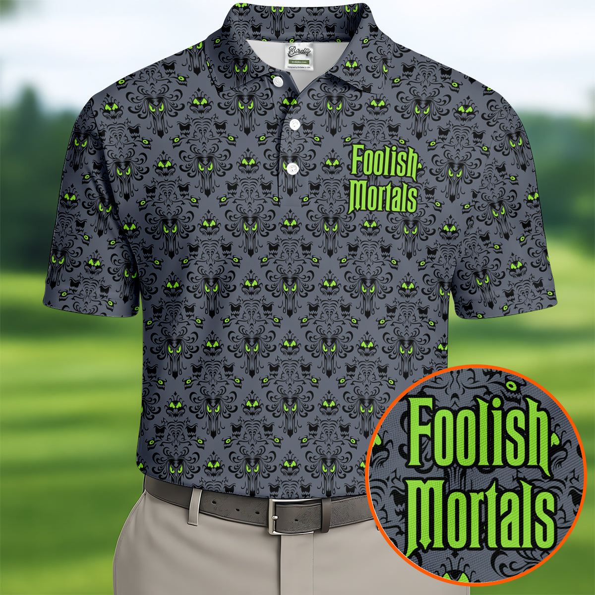 Foolish Mortals Haunted Halloween Polo Shirt, Printed Golf Shirts, Golf Apparel For Men