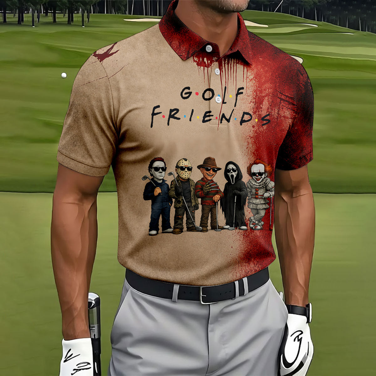 Golf Friends Horror Character Halloween Polo Shirt, Golf Shirts For Men, Mens Golf Apparel