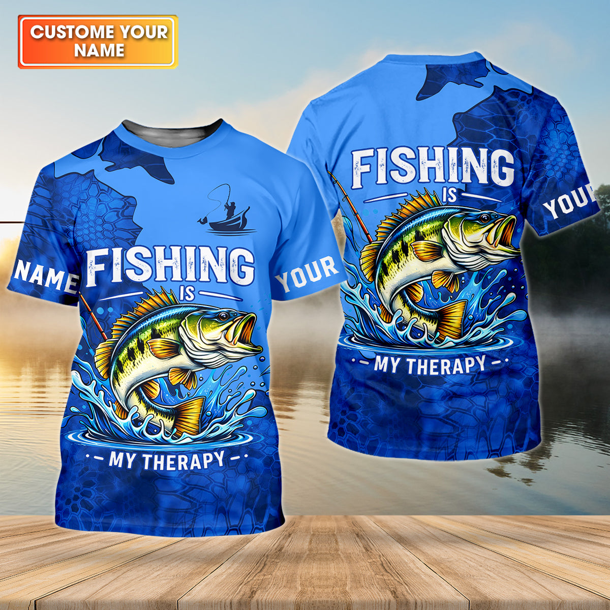 Fishing Is My Therapy – Personalized Bass Fishing UPF Shirt, Fishing Shirt for Men