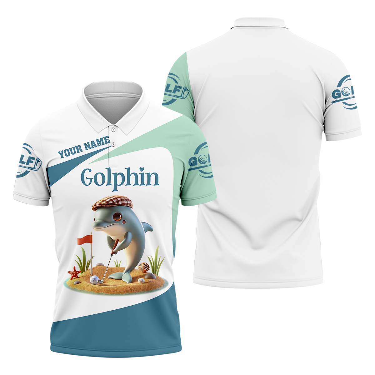 Golfin' Dolphin Custom Golf Polo ShirtGolfing Apparel, Mens Golf Gift, Funny Golf Polo Shirt