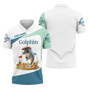 Golfin' Dolphin Custom Golf Polo ShirtGolfing Apparel, Mens Golf Gift, Funny Golf Polo Shirt