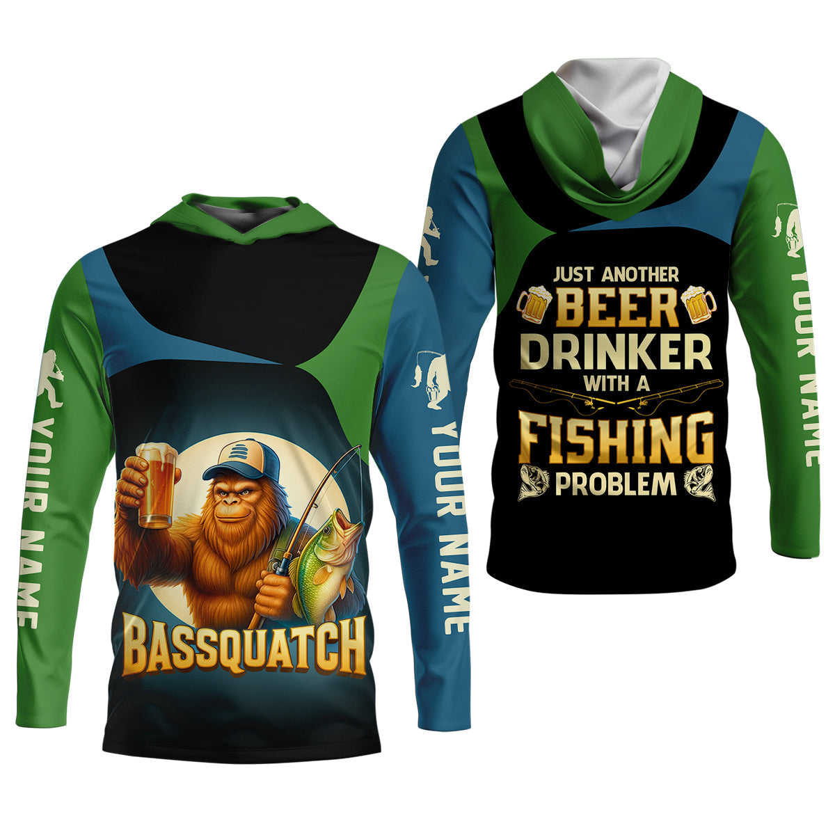 Bassquatch Just Another Beer Drinker With A Fishing Problem Funny Fishing UPF Shirts, Women Fishing Shirt
