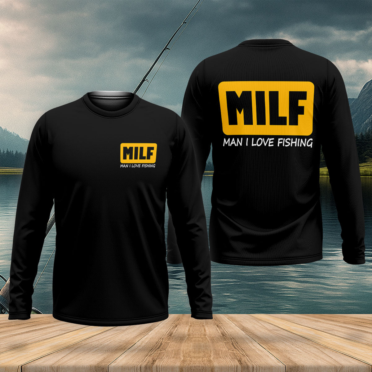 MILF Man I Love Fish Black And Yellow Fishing UPF Shirts, Funny Fishing Shirt, Fishing Shirts For Men