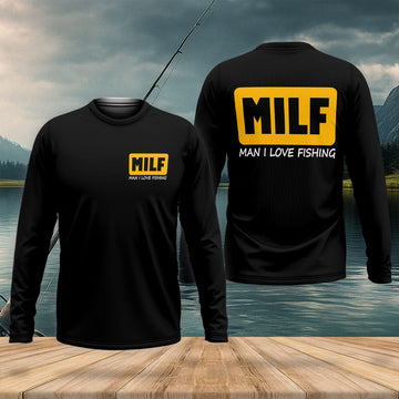 MILF Man I Love Fish Black And Yellow Fishing UPF Shirts, Funny Fishing Shirt, Fishing Shirts For Men
