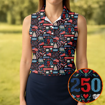 America Independence 250 Years Black Golf Shirt, Patriotic 4th Of July Golf Shirt For Women