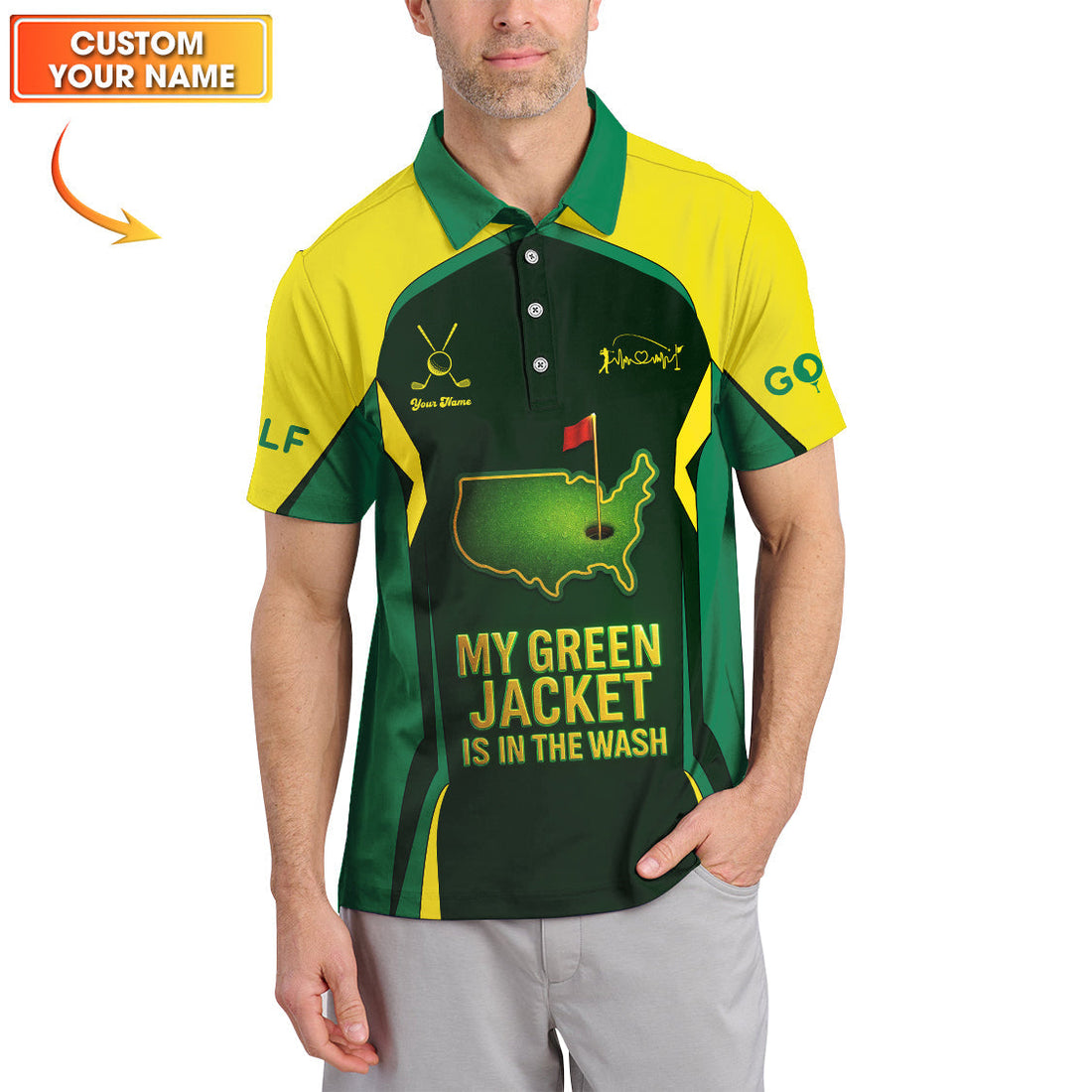 Funny Green Golf Shirt, My Green Jacket Is In The Wash Shirts, Custom Golf Jersey For Men, Golf Gift For Golfers