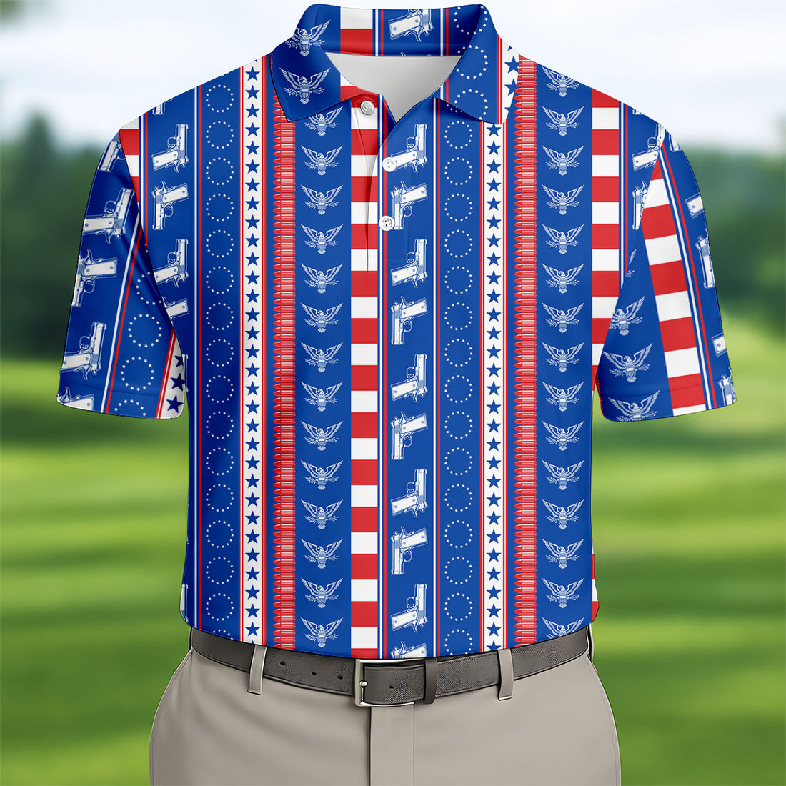 Red White Blue Army Theme Patriotic 4th Of July Golf Shirt, 250 Years Golf Shirts For Men