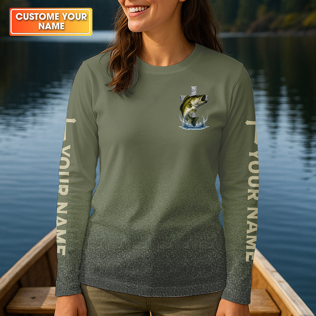 Hooked By Grace Caught By Faith Cross Christian Fishing UPF Shirts, Women Fishing Shirt