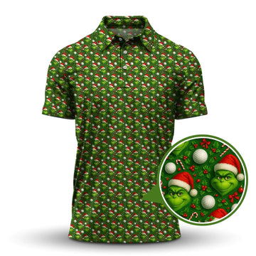 Grinch Golf Shirt For Golfer, Pattern Golf Shirt, Funny Golf Shirt For Men, Christmas Golf Shirt