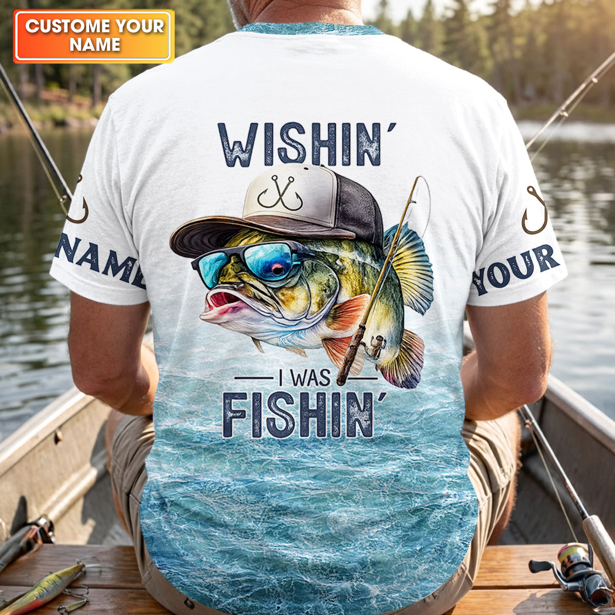 Wishin’ I Was Fishin’ Shirt, Personalized Bad Bass Fishing Shirt For Men, Fishing UPF Shirts