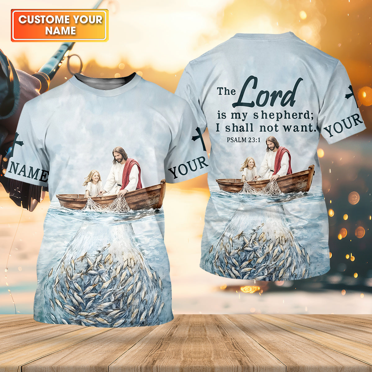 Jesus Catching Fish Bible Verse, Personalized Long Sleeve Shirt, Psalm 23 The Lord Is My Shepherd, Religious Gift for Men