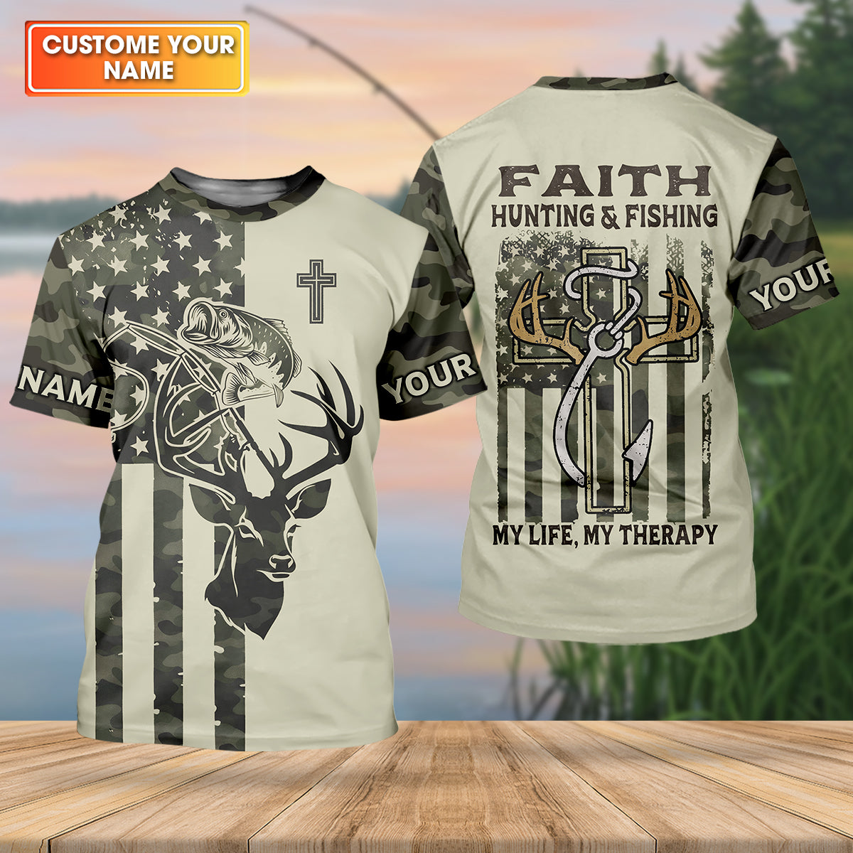 Faith Hunting Fishing Shirt, Christian Camo Deer Bass Patriotic Long Sleeve, Fishing UPF Shirts